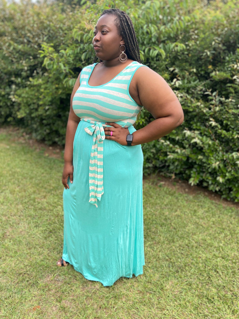 Striped Mint Maxi- (Plus Size)