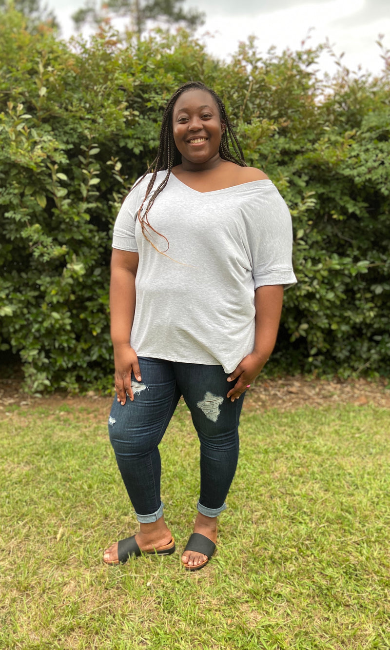 Simple Modern Tee- Heather Grey (Plus Size)