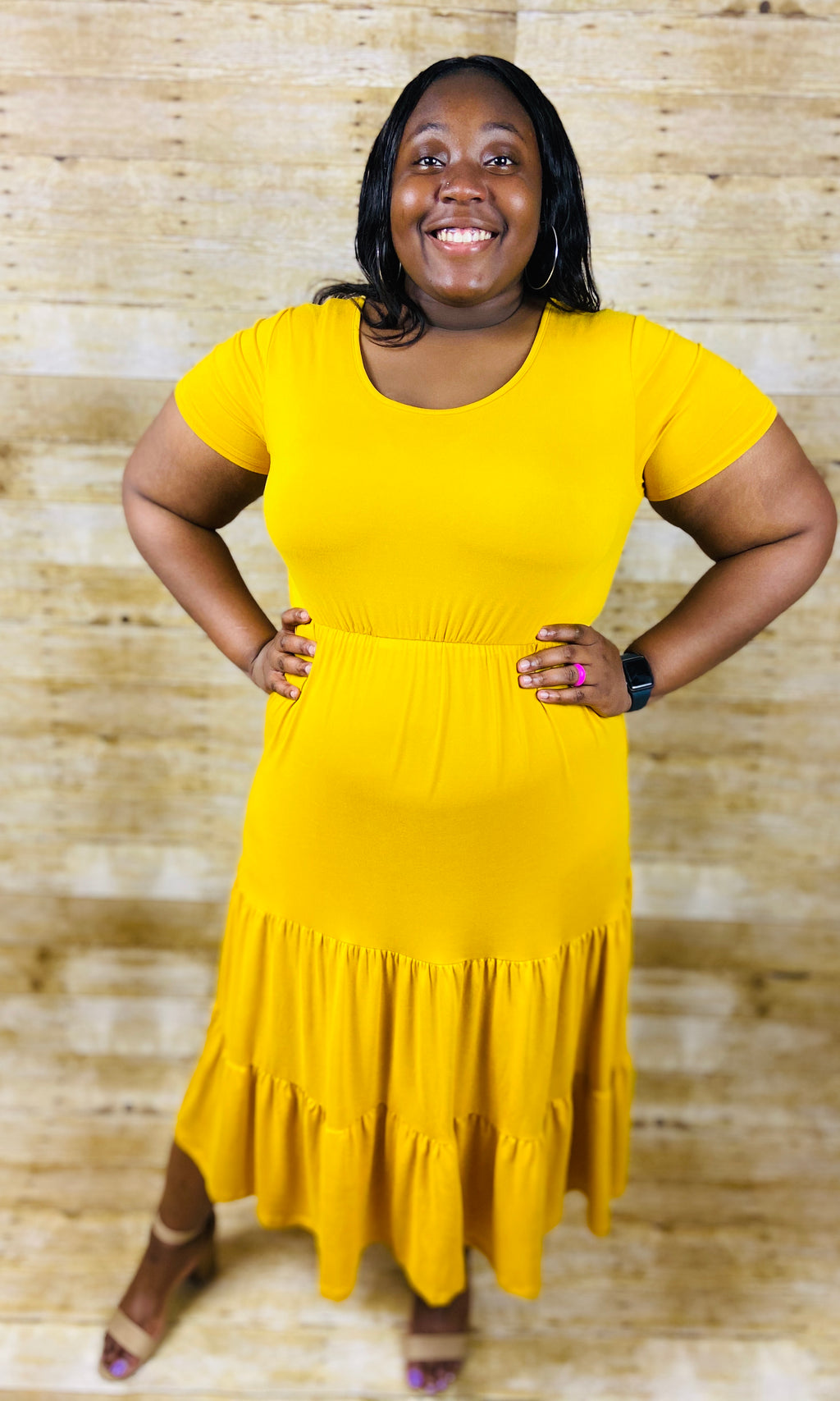 Layered Dazed Dress- Mustard (Plus Size)