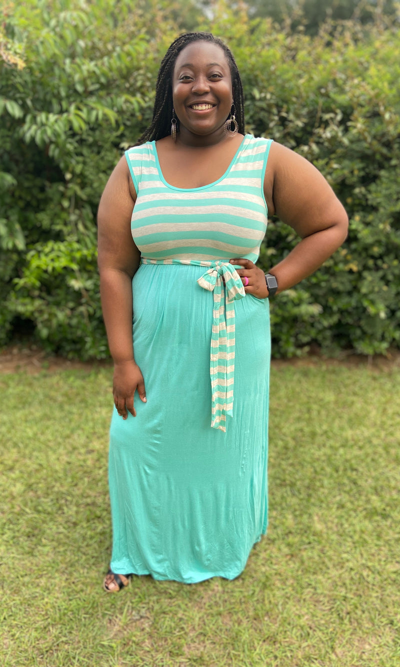 Striped Mint Maxi- (Plus Size)