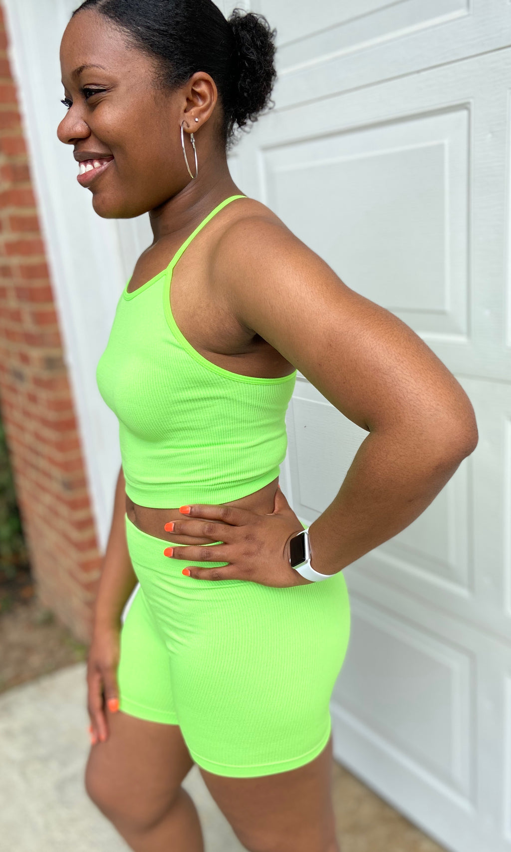 Neon green biker short on sale set