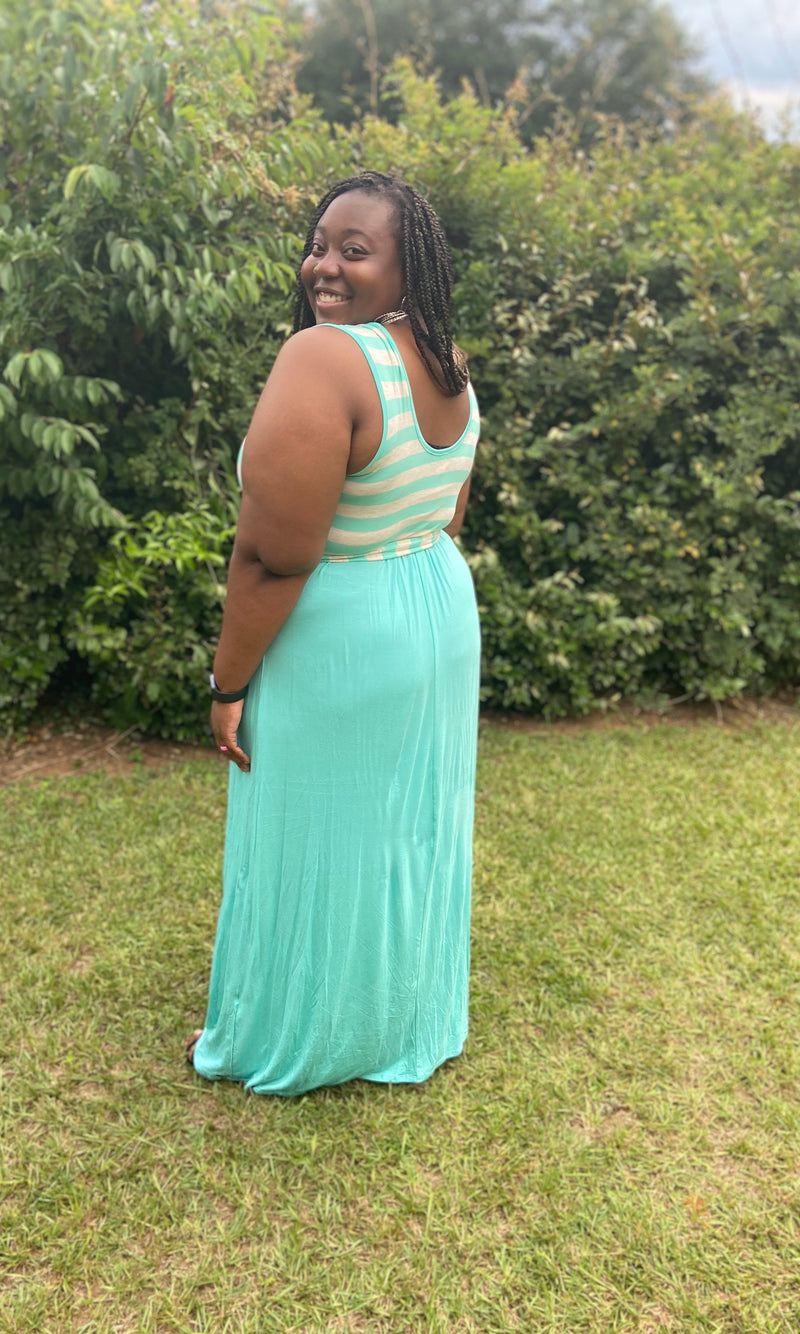 Striped Mint Maxi- (Plus Size)