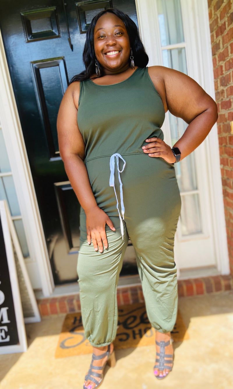 Simply Put Jogger Jumpsuit- Olive