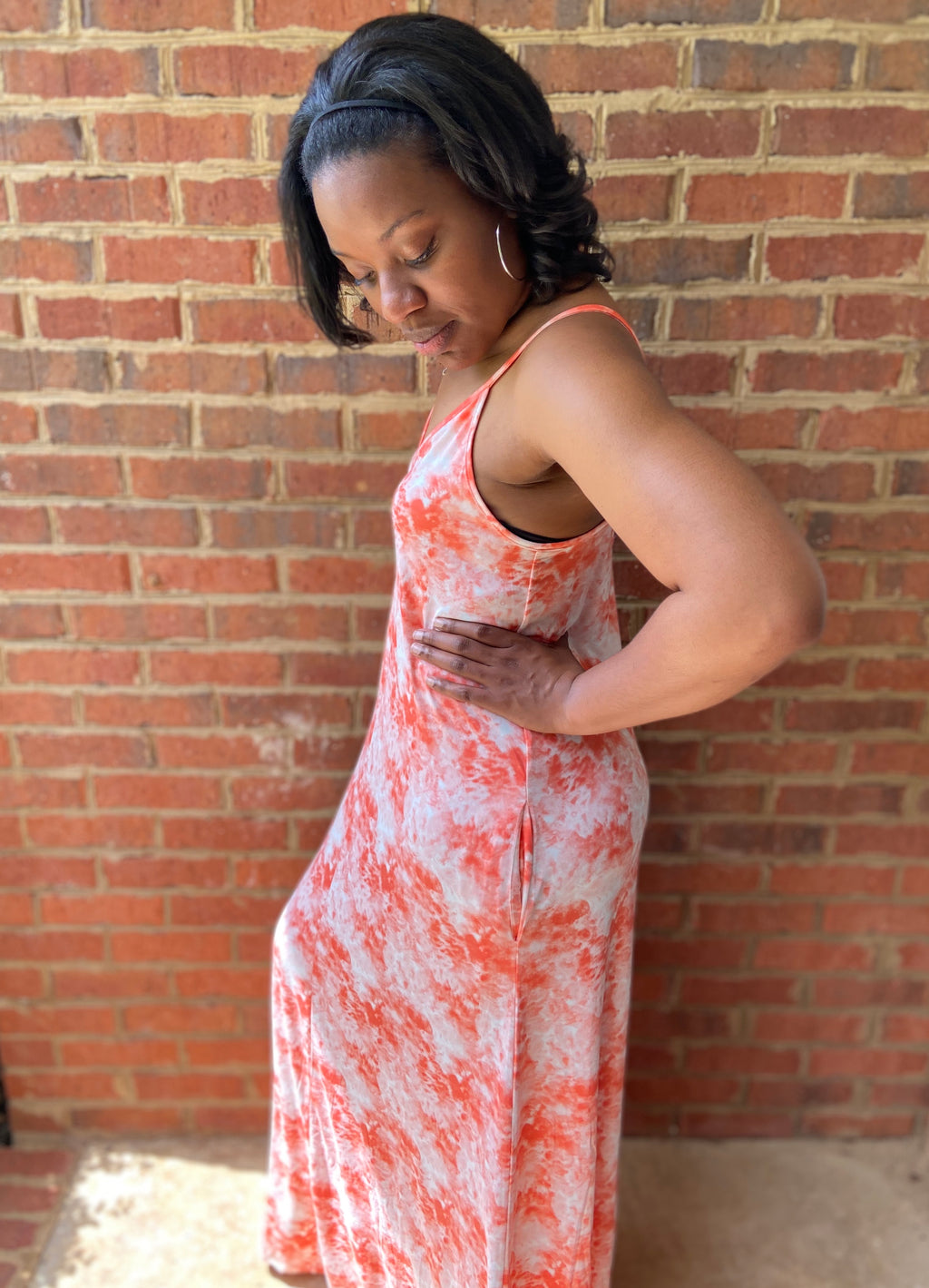 Coral Cloudy Tie Dye Maxi Dress (S-3X)