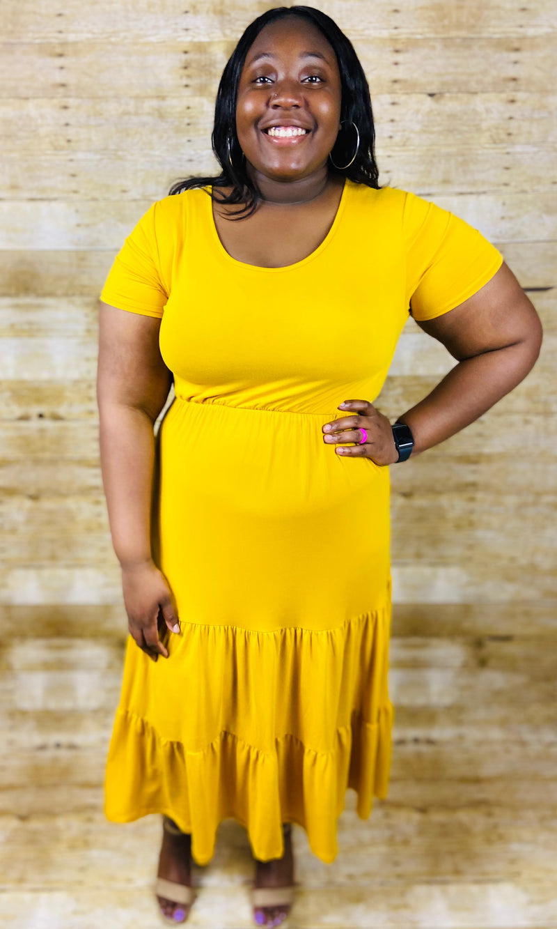 Layered Dazed Dress- Mustard (Plus Size)