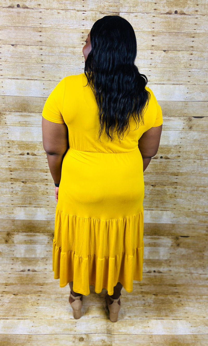 Layered Dazed Dress- Mustard (Plus Size)