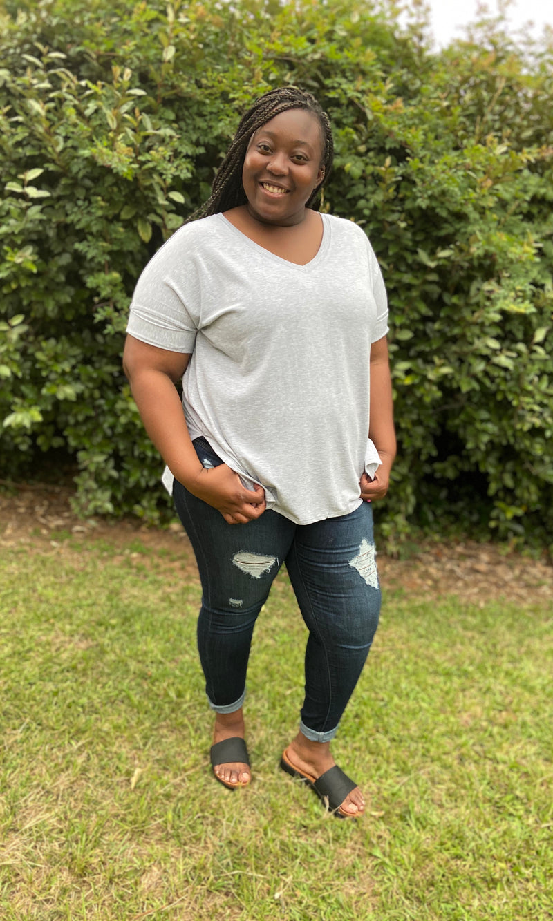 Simple Modern Tee- Heather Grey (Plus Size)