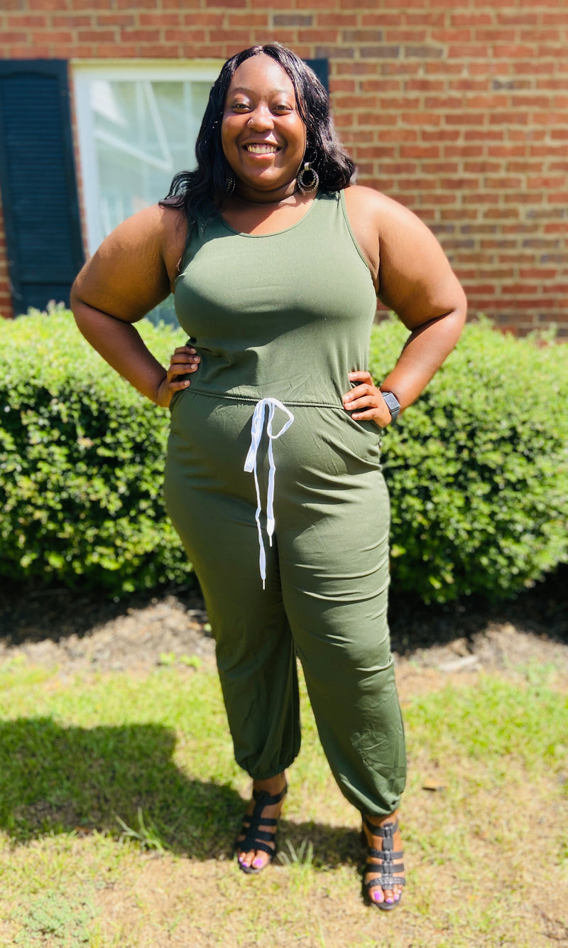 Simply Put Jogger Jumpsuit- Olive